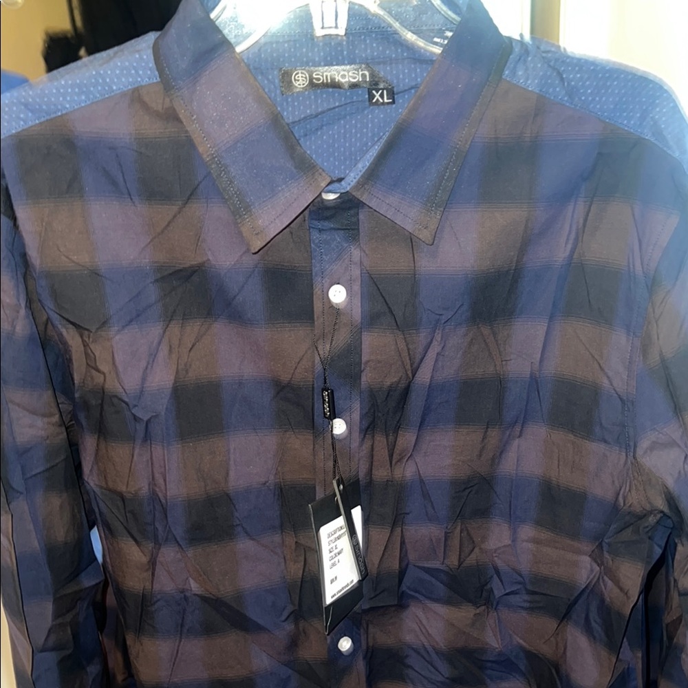 Men's Blue and Black Checkered Shirt